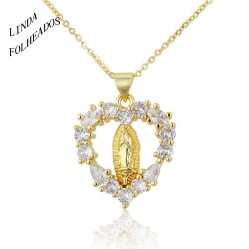 New Design Hot Sale Copper Drill Religion Pendant Necklace Heart Shape Charm Micro Necklaces Jewelry For Women Men Best Gift