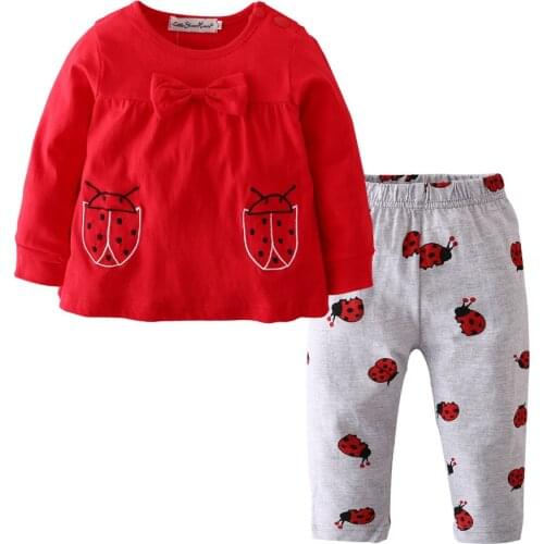 2021 Autumn style Infant Clothing Baby Girl Clothes Stylish Red T-Shirt+Pants 2Pcs/Suit Newborn Toddler Baby Girl Clothing Set