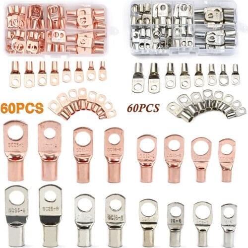 260pcs SC Bare Ring Terminals Lug Tinned Copper Tube Lug Seal Battery Wire Connectors Bare Cable Crimped Soldered