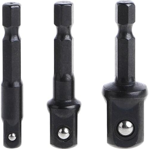 3Pcs/Set Socket Adapter Set Hex Shank to 1/4 3/8 1/2 Inch Impact Driver Drill Bits