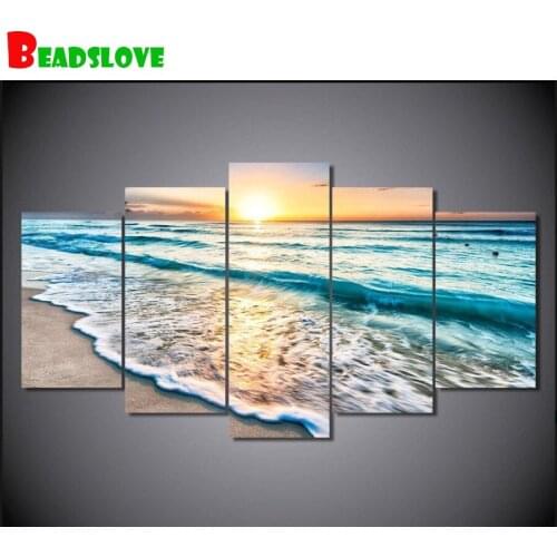 5D diy Diamond painting sunset blue sea,Diamond Embroidery mosaic full square round rhinestone pictures,needlework,5d puzzle