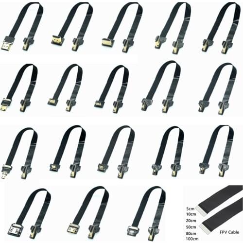 A6 Ribbon Flat FPV HDMI-Compatible Connector Flexible Cable Raspberry Pi 4 Micro HD To HD/Mini HD Female 90 Degree FFC 20pin