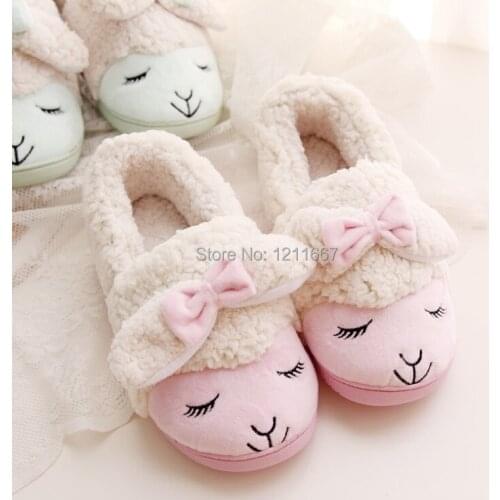 Free Shipping Kawaii Little Sheep Candy Color Plush Home Slippers Winter Slippers Thermal Slippers