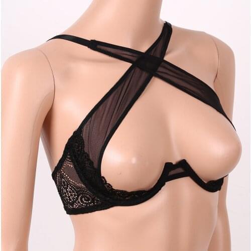 Sexy Women Open Cup Bra Top Erotic Lingerie See Through Sheer Bra Bustier Adjustable Straps Underwired Push Up Bra Bralette