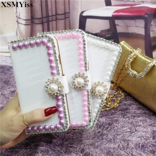 XSMYiss Luxury PU Leather Flip Wallet Cover For iphone X XS MAX XR 5S 6S 7 8 PLUS Bling Diamond Pearl Phone Case