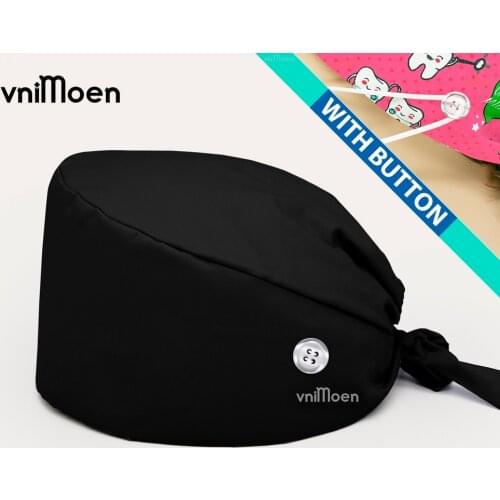 Black surgical work cap with Button,nursing hats,surgical cap women,Pet hospital work cap,Dental specialist work cap,nurse cap