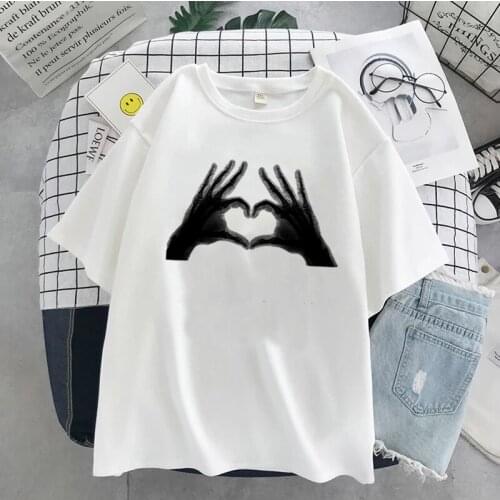 Oversized T-shirt Hip Hop Punk Clothes Skeleton Gesture Picture Retro Short Sleeve T-Shirt Women Streetwear Top Harajuku T-shirt