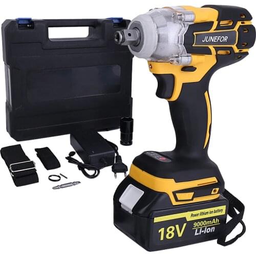 JUNEFOR Electric Impact Wrench Brushless Cordless Screwdriver Rechargeable 1/2 inch Wrench Power Tools for Makita 18V Battery