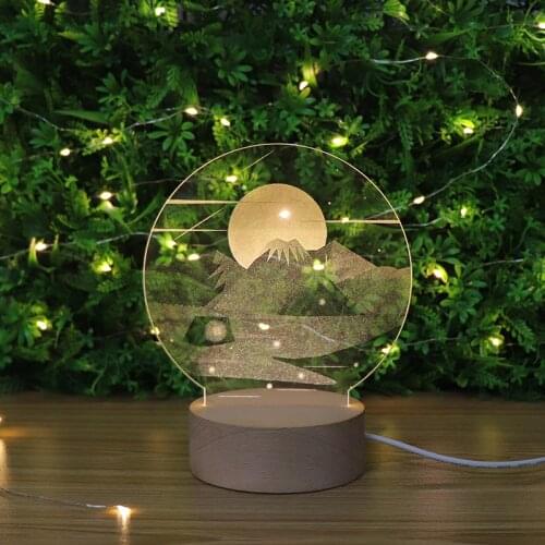 The Mountain Of The Night Acrylic Carved Inside Wooden Base 3D Night Light Mood Lamp For Bedroom