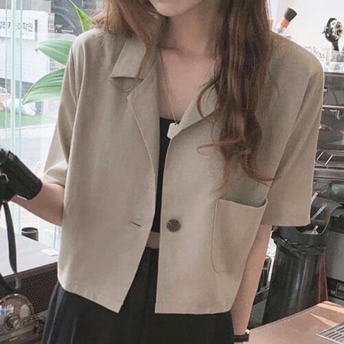 Korean Style Retro Cotton and Linen Short-sleeved Suit Women Summer One-Button All-Match Loose Short Fashion Small Jacket
