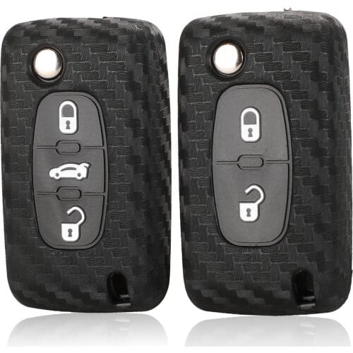Bilchave 2/3B Carbon Silicone Car Key Case Cover For Peugeot 107 206 207 208 306 307 308 407 408 508 RCZ For Citroen C2 C3 C4 C5