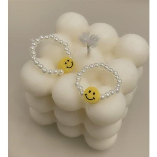 Cute Small Pearl Yellow Smiley Design Ring Stretch Rope Handmade Ring Adjustable For Women Girl Children Party Wedding Jewelry