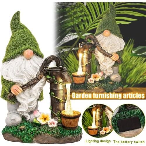 Lovely Creative Outdoor solar garden resin dwarf Confucian statue garden decoration Furnishing Article Crafts Ornament