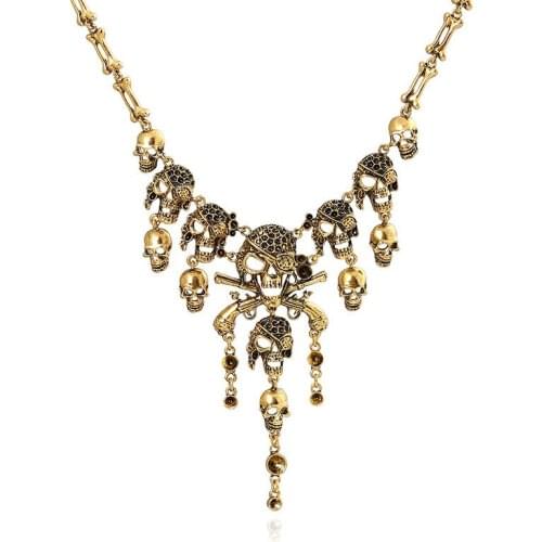 Creative Retro Exaggerated Skull Ghost Head Short Necklace Ladies Jewelry Accessories