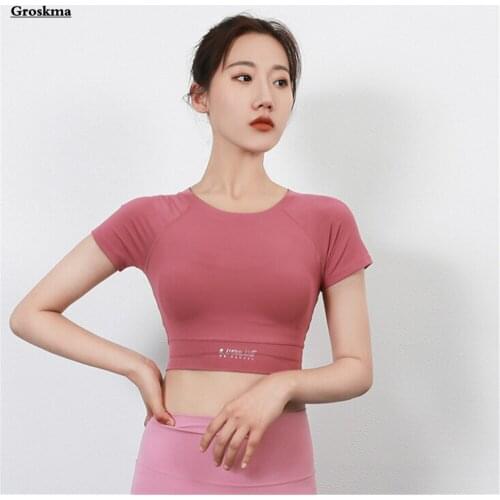Crop top women yoga t shirt short sleeve quick dry outdoor sports running tee shirt fitness gym clothes bodybuilding tops