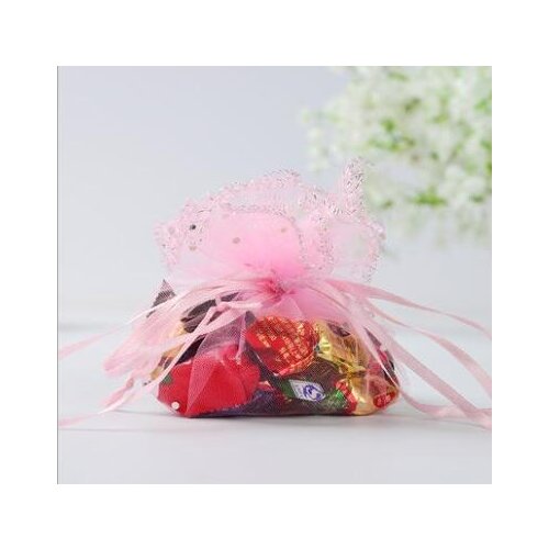 50pcs diameter 26cm Pink Round Organza Bag Drawstring jewelry packaging bags for Wedding/gift/food/candy/Christmas Yarn bag