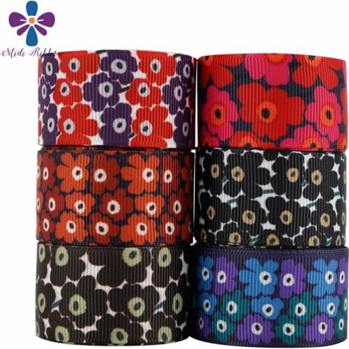 16mm ,22mm,25mm,38mm Blue Flower Ribbon Printed Grosgrain Ribbon For Handmade Bow Elastic Ban for Party Decoration 50Yds