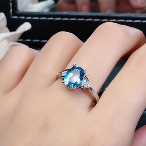 Fashion Lovely Lovely heart Natural blue topaz gem Ring S925 Silver Natural Gemstone Ring Women wedding party gift fine Jewelry