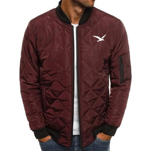 Men Autumn Seagull print Jacket Wind Breaker Casual Plaid Parka Solid Color Brand Overcoat Men Thick Clothes Zipper Jackets Men
