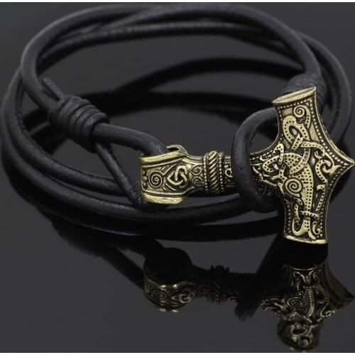 Real Leather Huge Thor hammer Mjolnir Viking Amulet Hammer Scandinavian Bracelet Norse Jewelry