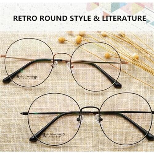 Pure Titanium Eyeglasses Women Retro Big Round Glasses Frame Lightweight Men Spectacles Eyewear Reading Computer Oculos De Grau