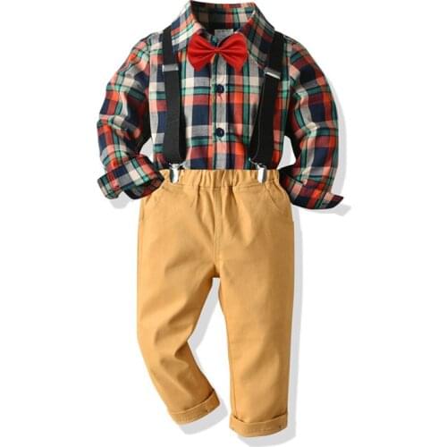 Toodler Kids Boy Clothes Plaid Shirt Bow Party Outfit Long Pants ChildrenS Suit For The New Year Birthday Clothes