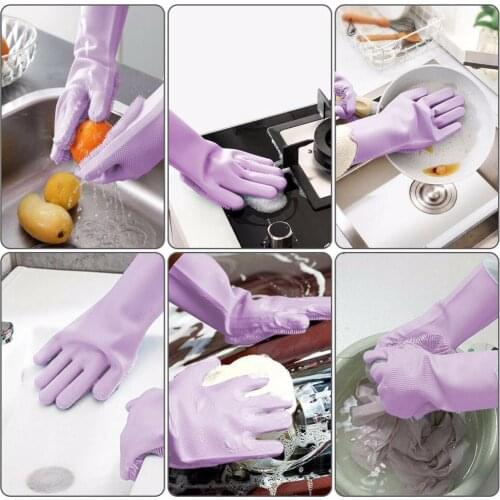 Dishwashing Gloves Magic Silicone Dishwashing Scrubber Dish Washing Sponge Rubber Scrub Gloves Kitchen Cleaning 1 Pair