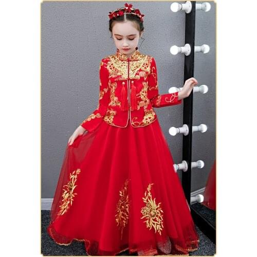 Girl Princess Elegant Dinner Party Beauty Lace Embroidery Dress Girl Dance Performance Princesss First Ball New Year Dress