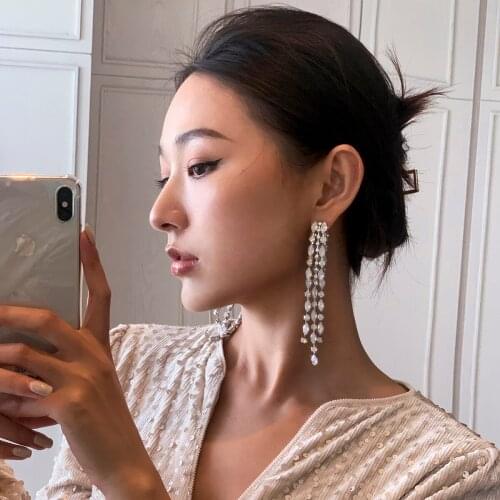 Advanced smart diamond chain tassel long earrings fashion temperament show face thin earrings earrings