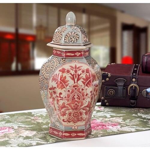 Painted ceramics six party with cover general tank Chinese retro Home Furnishing Jingdezhen porcelain decoration study room
