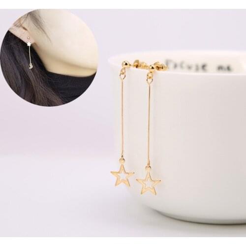 Small Stars Moon Little Beads Stud Golden Stick Metallic Drop Earrings for Women Dangle Earrings