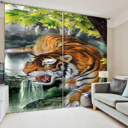 Morden brown tiger curtains 3D Window Curtain Foggy forest Luxury Blackout Living Room office 3d curtains