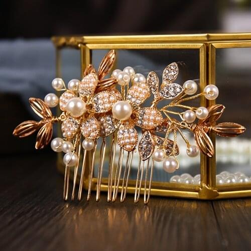 Wedding Jewelry New Handmade Crystals Rhinestones Pearls Flower Hair Comb Bridal Headpieces Hair Accessories Bridesmaid Tiara