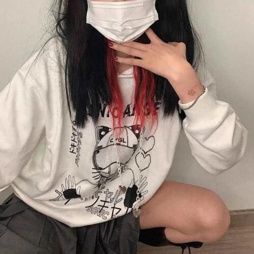 Japanese sweet cool girl Clothing Harajuku style girl clothes hoody cartoon graffiti hooded sweater girl cute soft girl Kawaii