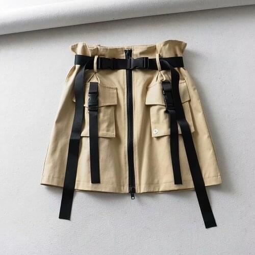 High Waist Bandage Joint Irregular Front zipper Skirt 2020 fashion elegant Women button pocket Retro skirts for women