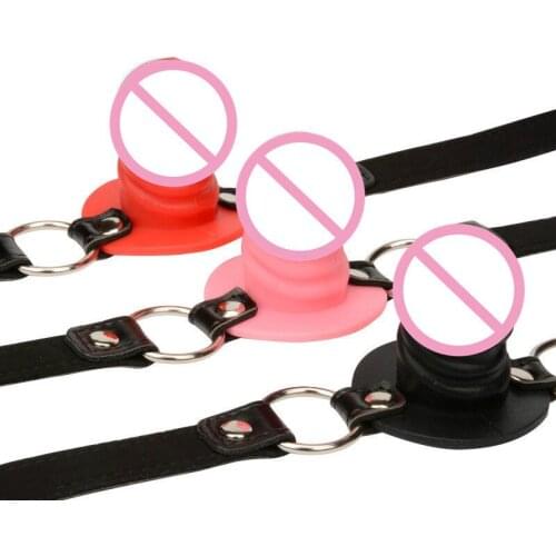 Adult SM Silicone Dildo Gag Oral Sex Penis Mouth Plug Penis Gag Locking Buckles Leather Bondage Sex Product For Couples Games