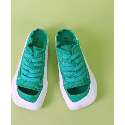 Zapatillas Mujer 2021 Summer New Platform Slipper Canvas Walking Shoes Close Toe Flat Slides Home Shoes Sneaker Slip on Slippers