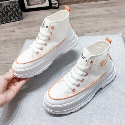 Women Vulcanized Shoes 2020 High Top Sneakers Women Shoes Rainbow Canvas Shoes Flats White Black Tenis Feminino Basket Femme