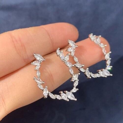 SLJELY Shining S925 Sterling Silver May New Festival Oval Circle Leaves Earrings Micro AAA Zirconia Women Wedding Party Jewelry