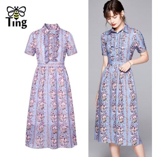 Tingfly Vintage Floral Ruched Button Up Women Summer Casual Dress Turn Down Collar A Line Dress Vestidos Boutique Robes Chic
