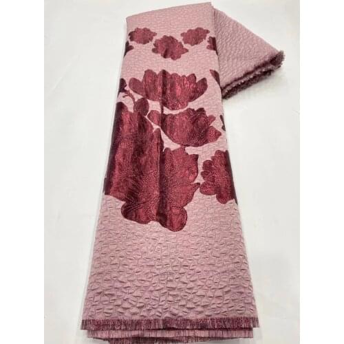 2021 Pink Jacquard Brocade Fabric African Damask Nigerian French Tissu Lace Material Cloth For Sewing Bridal Dress 5 Yards PJZ13