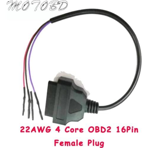 22AWG 4 Core OBD2 16Pin Female Plug Connector For ELM327 Extension Adapter OBDII EOBD OBD 16 Pin OBD2 Opening Female Cable