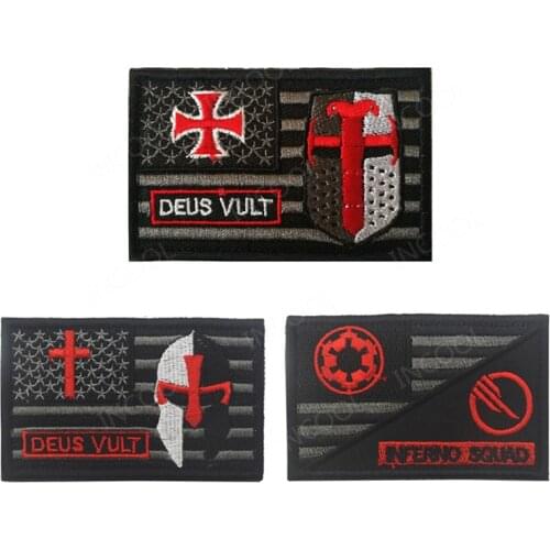 3D Christian Templar Knight Embroidery Patch US American Flag Military Patches Tactical Combat Emblem Embroidered Badges