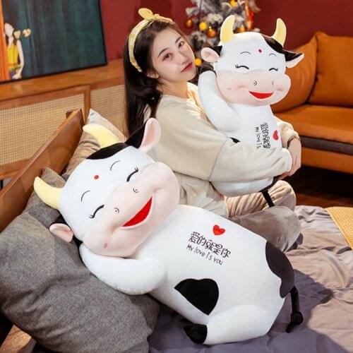 80/100cm Cute White Cow Plush Toys Stuffed Animal Pillow Cushion Lying Cattle Doll Childrens Christmas Presents