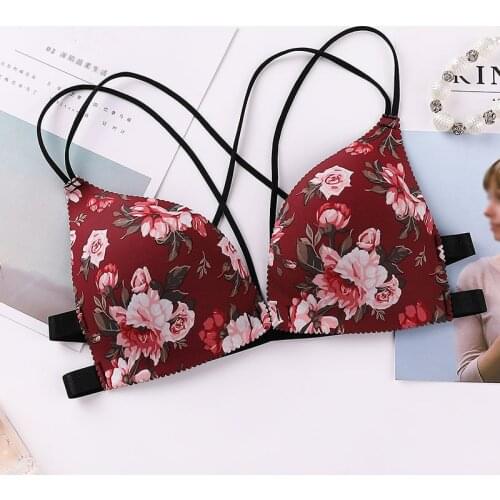 Women Floral Print Bra Front Buckle Bra Underwear Seamless Sexy Padded Lingerie Bralette Beauty Cross Back Women Push Up Bras