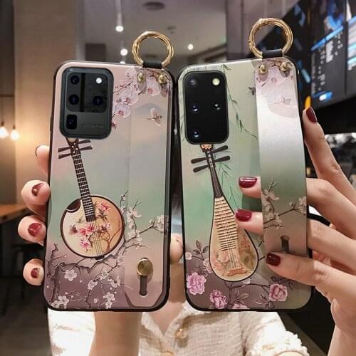 Case For Samsung Galaxy S20 A30 Cases For Samsung A70 A30s A20 A40 A10 A50s A51 A71 Note 10 + TPU Phone Holder Wrist Strap Cover