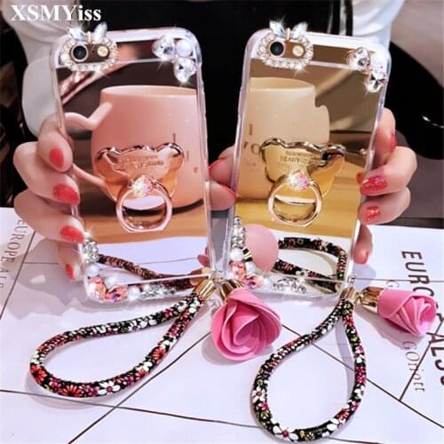 For Huawei P8 P9 P10 P20 P30 PLUS LiTE Mate10 20 Pro Lite Rhinestone Pearl Bracelet Fur ball Mirror Back cover Soft Phone case