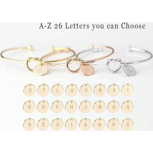 Cxwind Initial Charm Knot Bracelets Bangles A-Z 26 Letters Bracelet Girls Bangles for Women Geometric Heart Jewelry Pulseiras