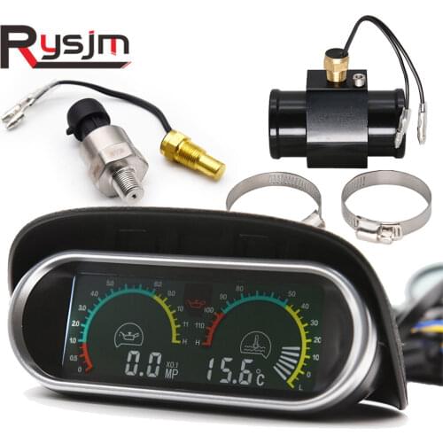 Oil Pressure Water Temp Meter 1/8 NPT Oil Pressure Sensor 12-24V 2 In 1 LCD Car Digital Gauge Water Temp Joint Pipe Adapter