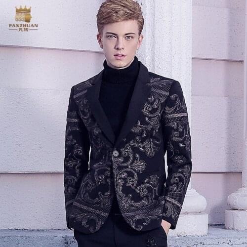 Fanzhuan Free Shipping New Male mens fashion casual Palace 2017 winter Wind Baroque embroidery suit British style 710220